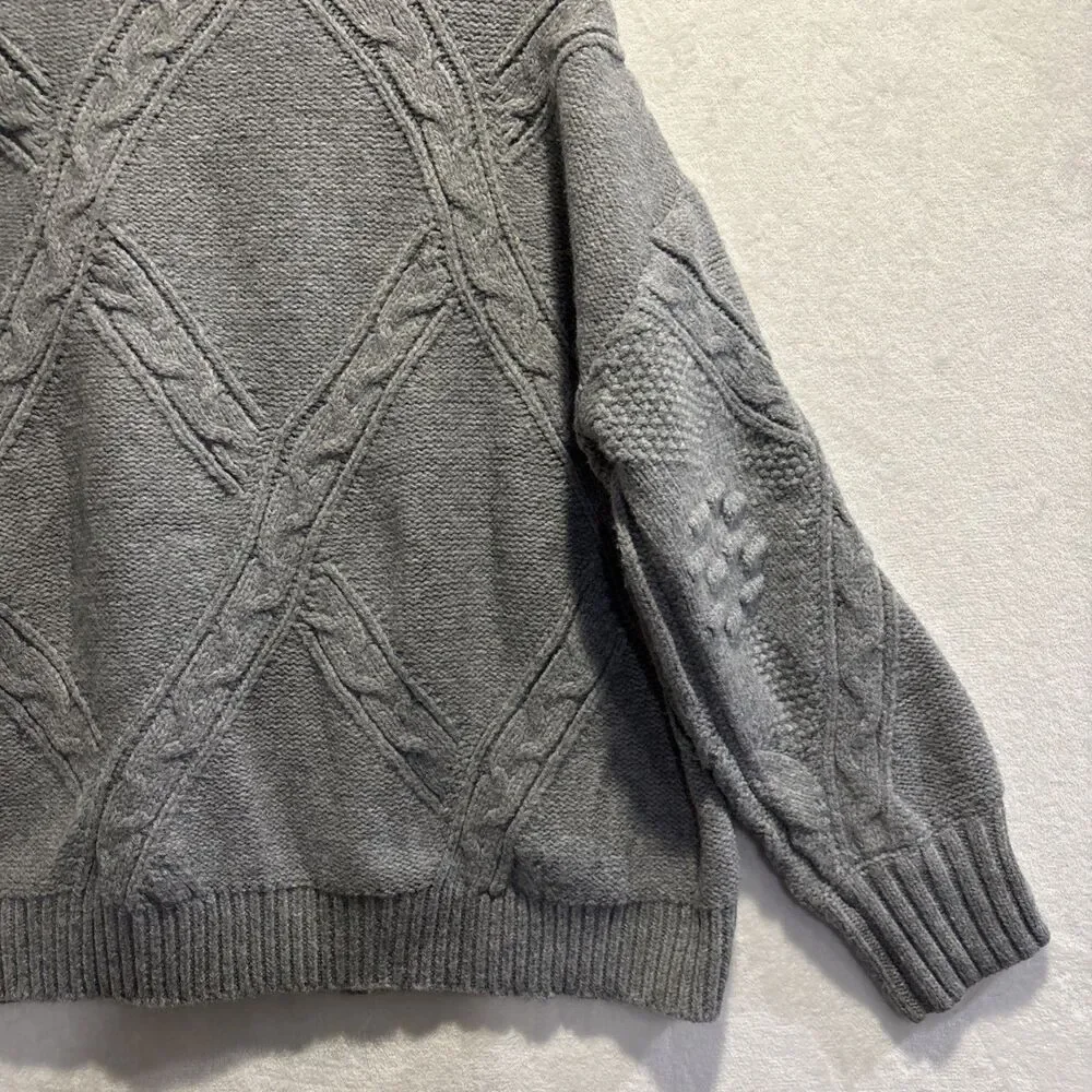 Aelfric Eden Women's Oversized Cable Knit Chunky Mock Neck Sweater Large Grey - Picture 12 of 16
